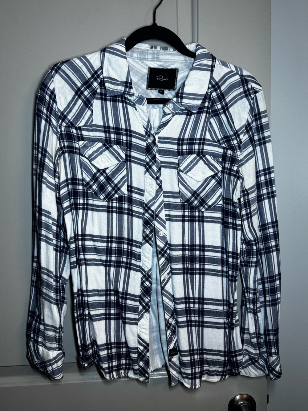Rails Navy and White Plaid Button-Down Shirt